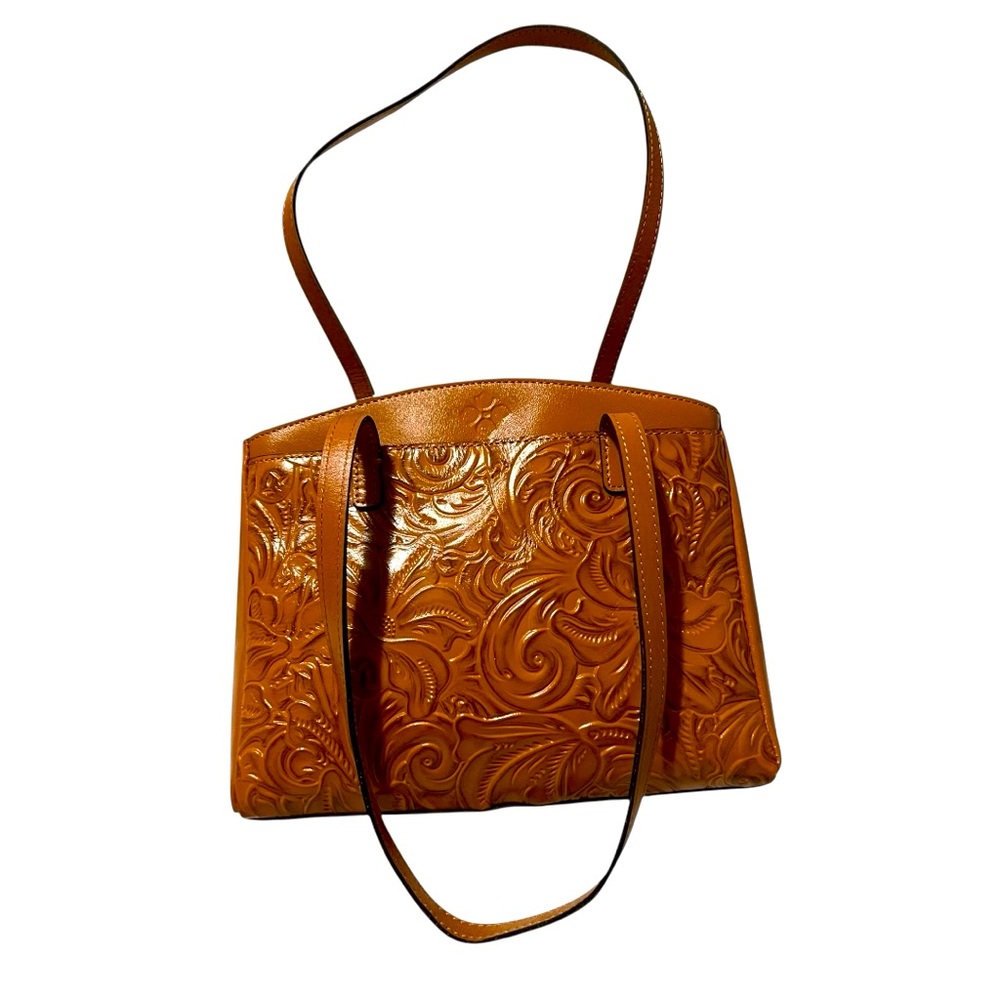 Patricia Nash Prescott Tote Shoulder Bag in hand tooled in Cognac Brown. - Picture 8 of 16